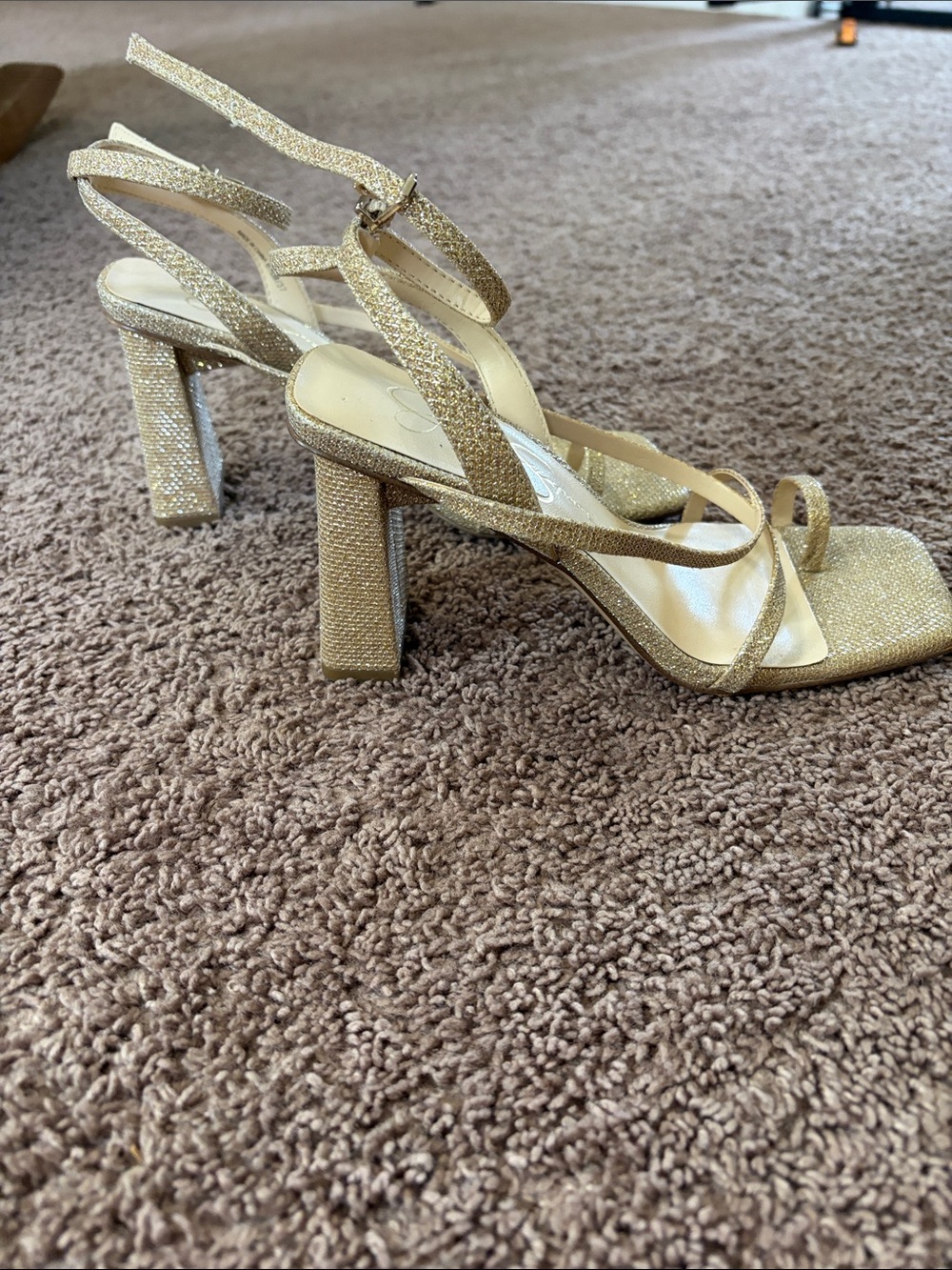 Gold Glitter Strappy Block Heel Sandals - Women